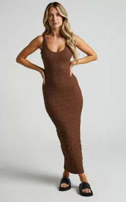 Showpo Novida Midi Dress - Textured Bodycon Dress In Chocolate -Showpo Shop Novida Midi Dress Textured Bodycon Dress in Chocolate