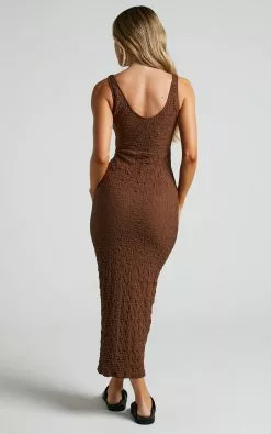 Showpo Novida Midi Dress - Textured Bodycon Dress In Chocolate -Showpo Shop Novida Midi Dress Textured Bodycon Dress in Chocolate 5