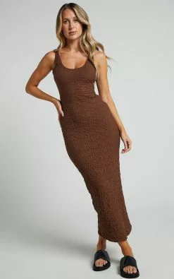 Showpo Novida Midi Dress - Textured Bodycon Dress In Chocolate -Showpo Shop Novida Midi Dress Textured Bodycon Dress in Chocolate 7