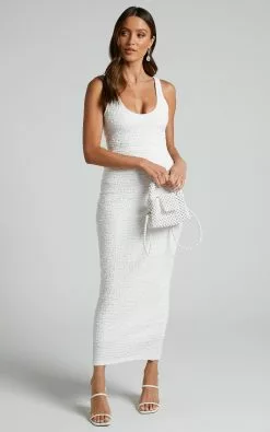 Showpo Novida Midi Dress - Textured Bodycon Dress In White -Showpo Shop Novida Midi Dress Textured Bodycon Dress in White