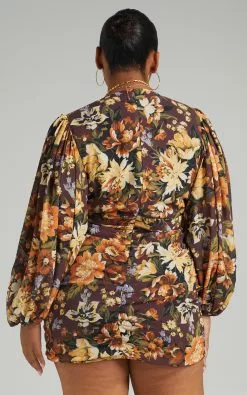 Showpo Latiana Ruched Plunge Neck Mini Dress In Indulgent Bloom -Showpo Shop PARIS X LUCY X ANTHONY 1.12.2156377