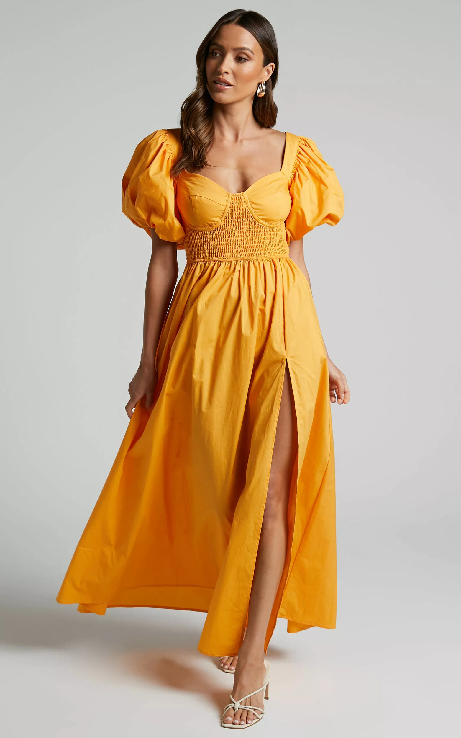 Showpo Raiza Maxi Dress - Shirred Waist Puff Sleeve Dress In MARIGOLD - Image 8