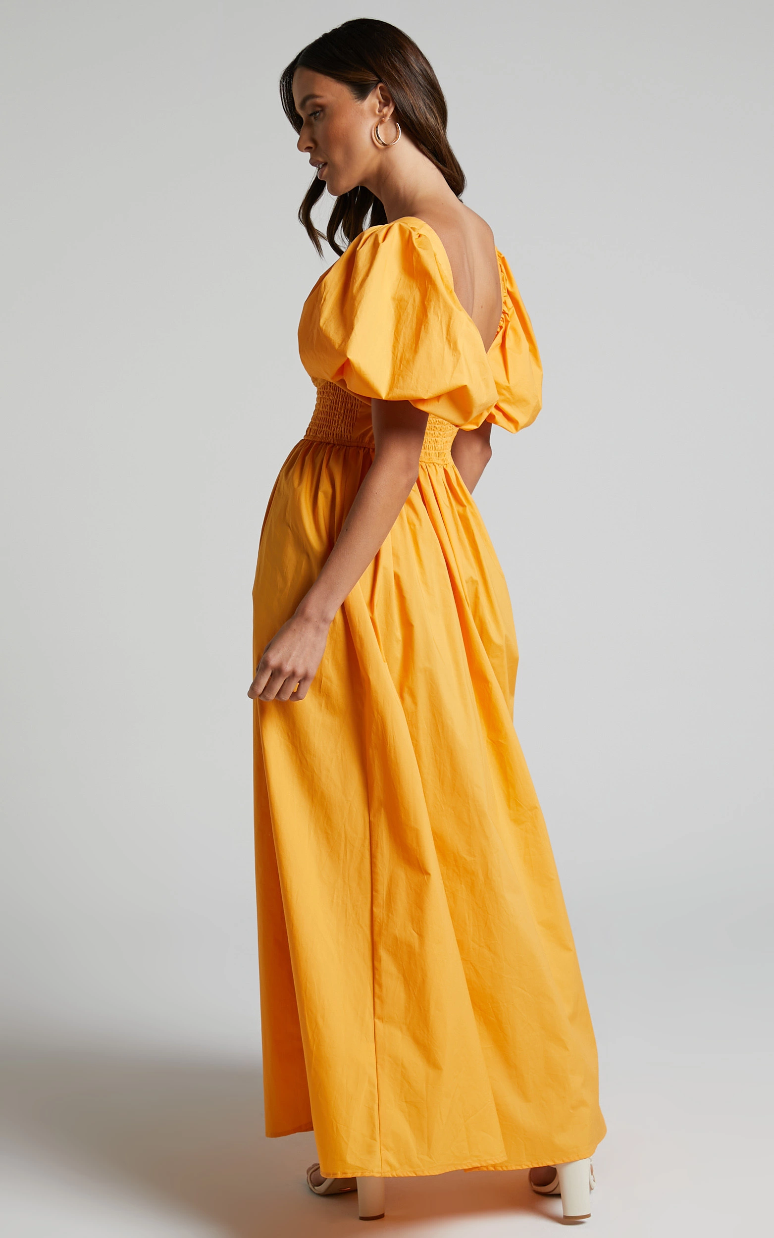 Showpo Raiza Maxi Dress - Shirred Waist Puff Sleeve Dress In MARIGOLD - Image 7