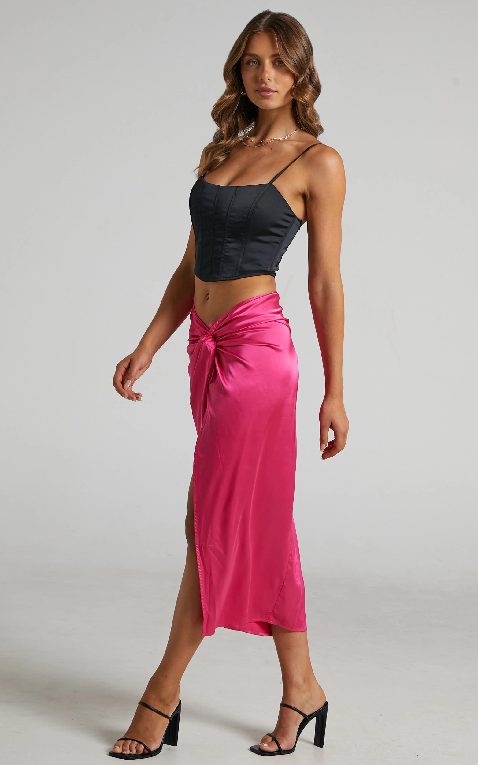 Showpo Ricarda Twist Front Midi Skirt In Hot Pink - Image 7