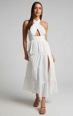Showpo Roella Midi Dress - Tiered Halter Dress In White -Showpo Shop Roella Tiered Halter Maxi Dress in White 2528SD22090027012529 6