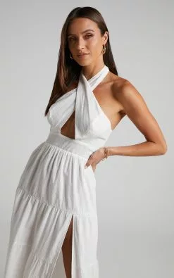 Showpo Roella Midi Dress - Tiered Halter Dress In White -Showpo Shop Roella Tiered Halter Maxi Dress in White 2528SD22090027012529 8