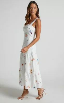 Showpo Shineey Tiered Midi Dress In Painterly Wild Flower -Showpo Shop Shineey Tie Back Midi Dress in Painterly Wild Flower 4