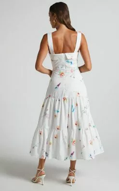 Showpo Shineey Tiered Midi Dress In Painterly Wild Flower -Showpo Shop Shineey Tie Back Midi Dress in Painterly Wild Flower 5