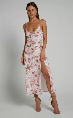 Showpo Suanie Slip Midi Dress In Bouquet Floral