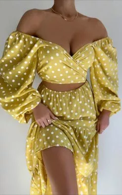 Showpo Tansy Balloon Sleeve Tiered Midi Dress In Yellow