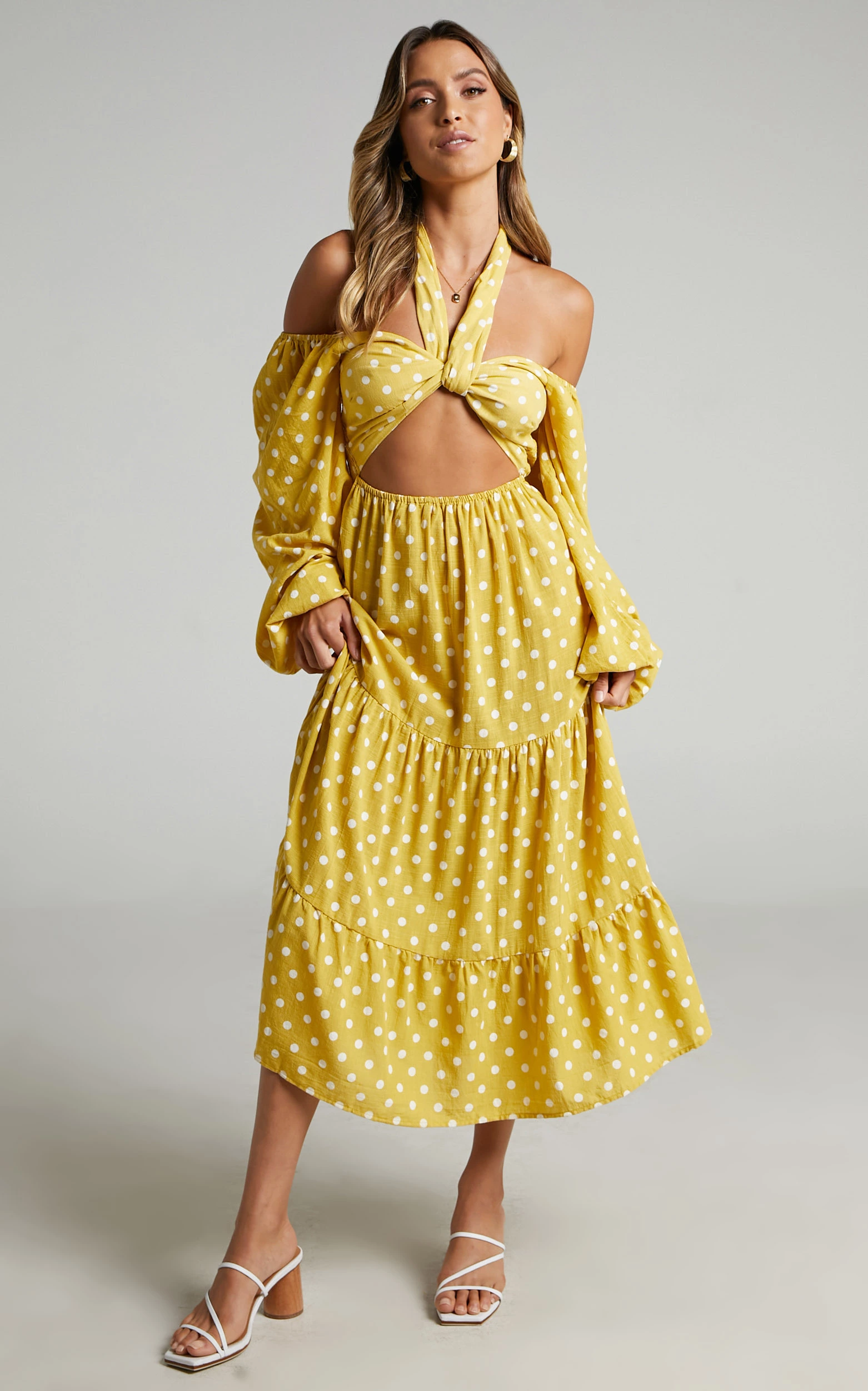 Showpo Tansy Balloon Sleeve Tiered Midi Dress In Yellow - Image 10