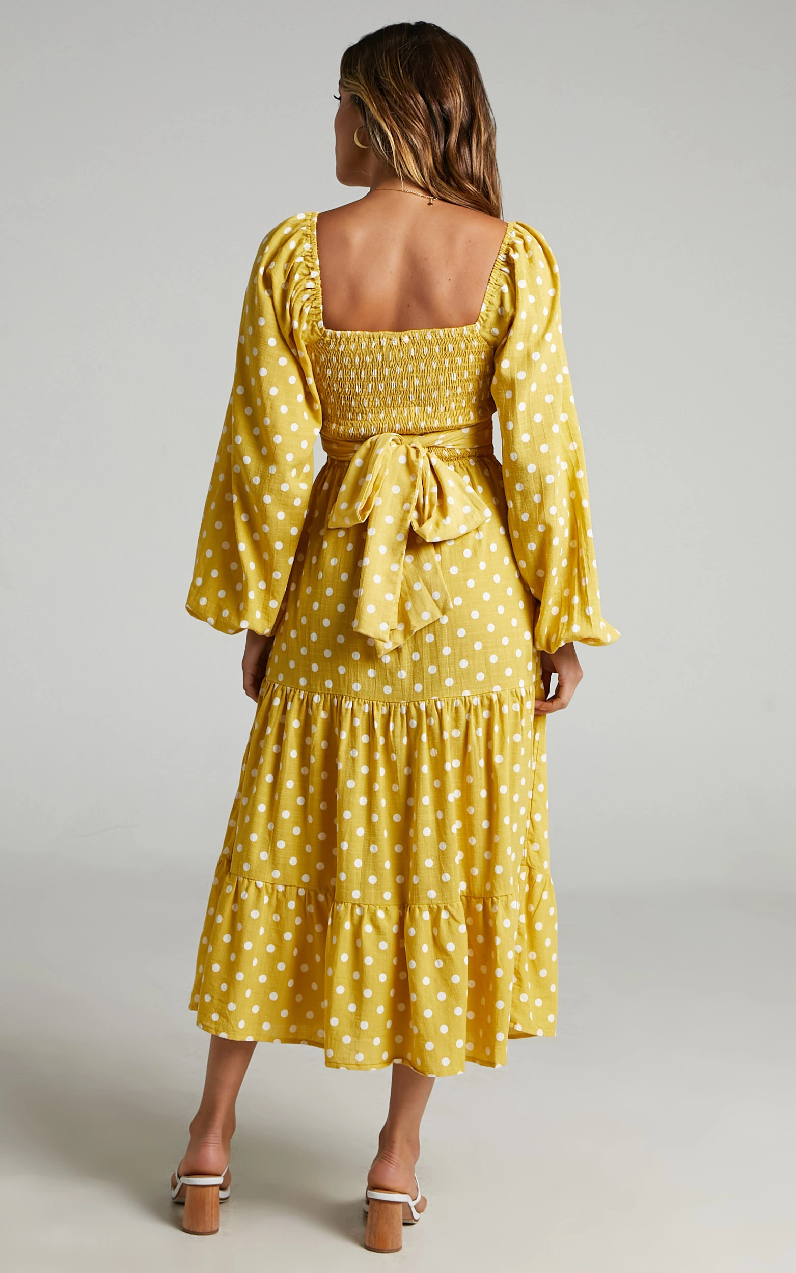 Showpo Tansy Balloon Sleeve Tiered Midi Dress In Yellow - Image 8