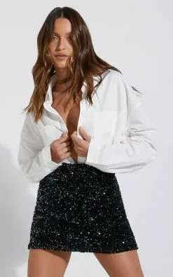 Showpo Tracy Sequin Mini Skirt In Black