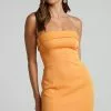Showpo Tricia Mini Dress - Strapless Foldover Neckline Dress In Mango -Showpo Shop Tricia Strapless Mini Dress in Mango 1