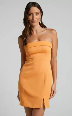 Showpo Tricia Mini Dress - Strapless Foldover Neckline Dress In Mango -Showpo Shop Tricia Strapless Mini Dress in Mango 2
