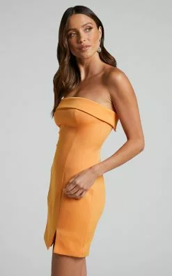 Showpo Tricia Mini Dress - Strapless Foldover Neckline Dress In Mango -Showpo Shop Tricia Strapless Mini Dress in Mango 3