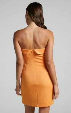 Showpo Tricia Mini Dress - Strapless Foldover Neckline Dress In Mango -Showpo Shop Tricia Strapless Mini Dress in Mango 4
