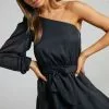 Showpo Zyra One Shoulder Long Sleeve Tiered Hem Mini Dress In Black -Showpo Shop Zyra one shoulder mini dress in Black 2528SD22030065012529 4