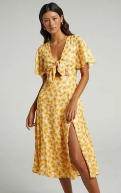 Showpo Wild And Free Mind Midi Dress In Sunflower Print